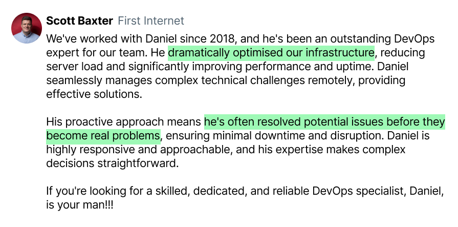 Client testimonial